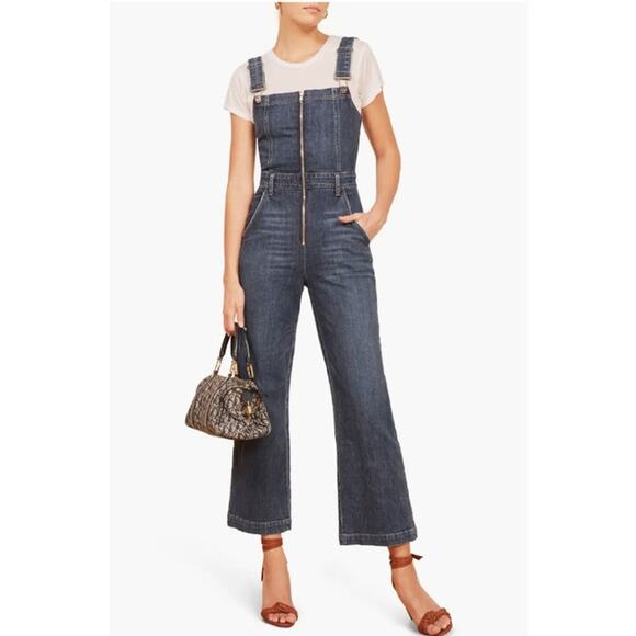 Reformation Jenny Zip Front Denim Jumpsuit Cropped Wide Leg Jean Overalls Kasai - Picture 9 of 13